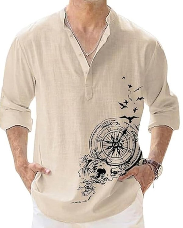 DEELMO Men's Cotton Blend Mandarin Collar Self One Design Full Sleeve Casual Short